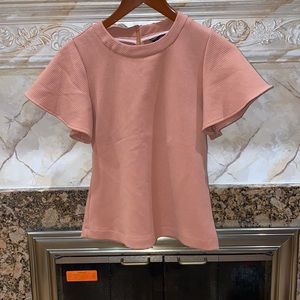 ZARA ribbed top with ruffle sleeves, peach color, size M